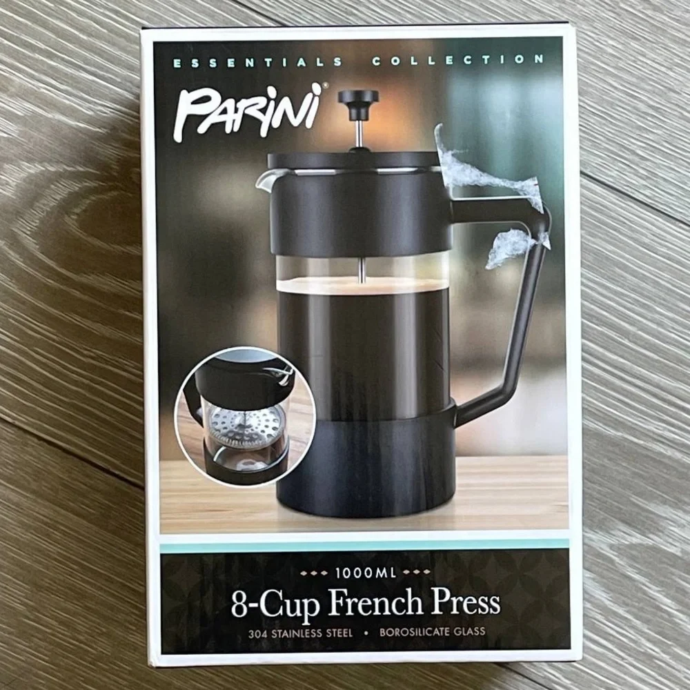 PARINI 8-Cup French Press Coffee Tea Maker‎ Stainless Steel Borosilicate Glass